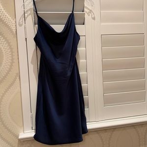 Cowl Neck Navy Blue Silk Slip Dress